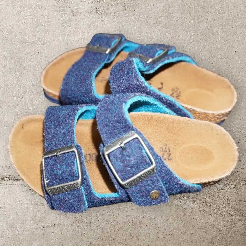 Birkenstock Arizona Kids Wool Felt Sandals Blue Teal EU 27 US 9 Double Strap